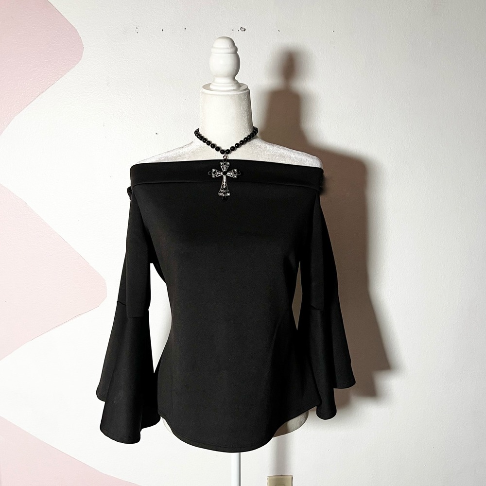 Vintage Bell Sleeve Top Womens 3XL Black Off Shoulder Goth 90s Whimsigoth